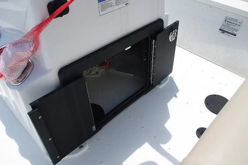 Slide: The Image of Open storage compartment on a 2026 G3 Bay 17 boat deck. - 22