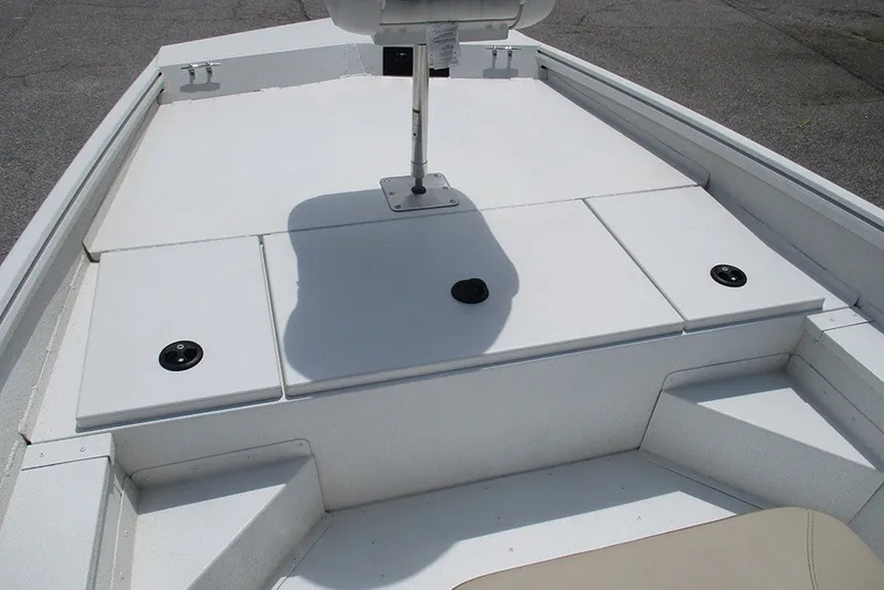 Slide: The Image of 2026 G3 Bay 17 boat deck with storage compartments and seating area. - 12