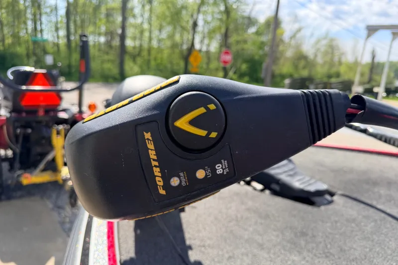 Slide: The Image of Close-up of a Fortrex trolling motor on a 2015 Nitro Z-7 boat. - 8