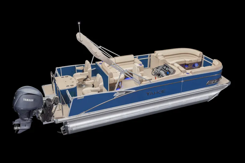 Slide: The Image of 2026 Tahoe Pontoon Cascade Rear Fish 23 in blue with Yamaha engine. - 3