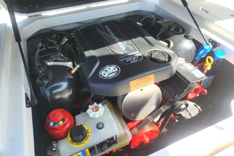 Slide: The Image of Engine compartment of a 2020 Chaparral 19 SSi boat with Volvo Penta 200 V6 engine. - 16