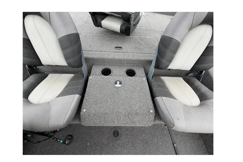 Slide: The Image of 2022 Crestliner XF 189 boat interior with gray seating and cup holders. - 24