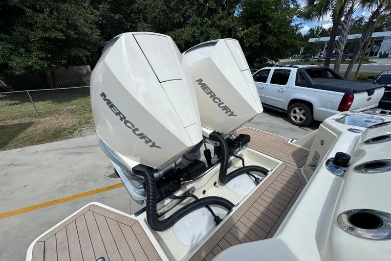 Slide: The Image of Twin Mercury outboard engines on a 2027 Chris-Craft Catalina 28 boat. - 45