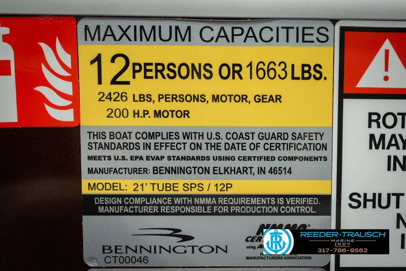 Slide: The Image of Maximum capacity label for Bennington 22 SLJ, 2027 model, 12 persons or 1663 lbs. - 64