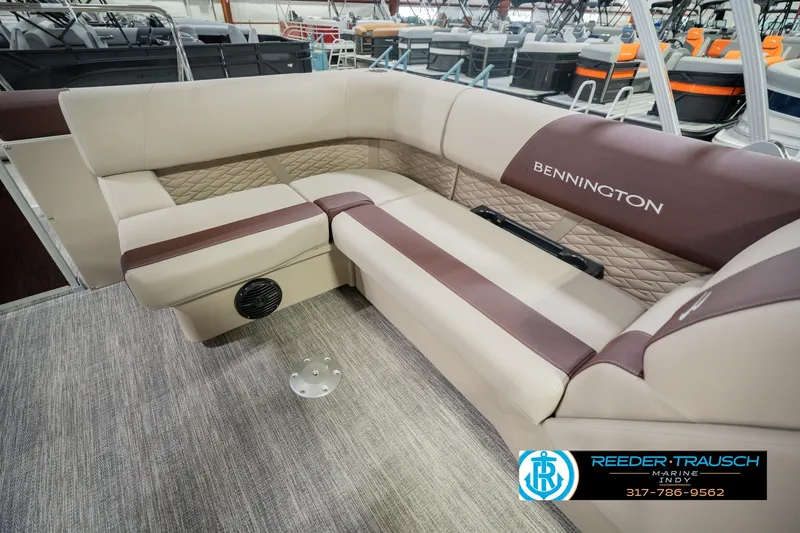 Slide: The Image of Luxurious seating on 2027 Bennington 22 SLJ pontoon boat, featuring elegant upholstery and spacious design. - 34