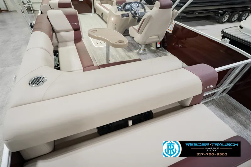 Slide: The Image of Luxurious interior of 2027 Bennington 22 SLJ pontoon boat with plush seating and modern design. - 17