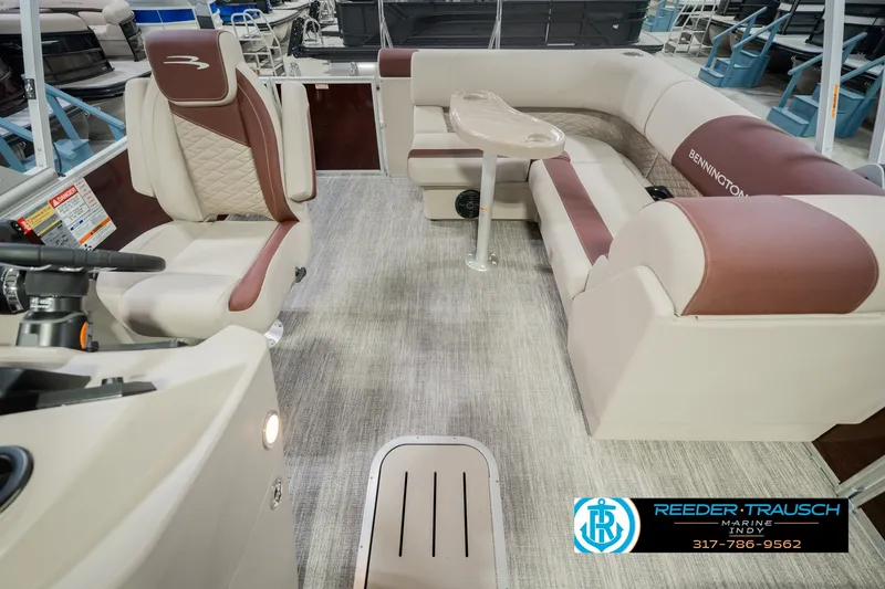 Slide: The Image of Interior of 2027 Bennington 22 SLJ pontoon boat with plush seating and modern design. - 20