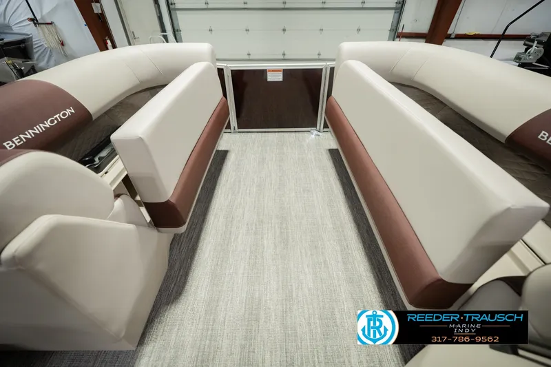 Slide: The Image of Interior of 2027 Bennington 22 SLJ pontoon boat with plush seating and modern design. - 26