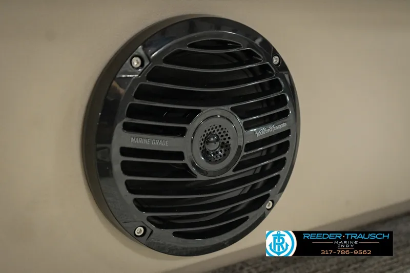 Slide: The Image of Marine-grade speaker on 2027 Bennington 22 SLJ boat, featuring Rockford Fosgate design. - 54