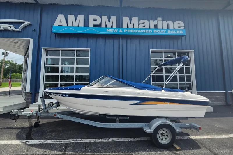Slide: The Image of 2008 Bayliner 185 boat on trailer at AM PM Marine dealership. - 3