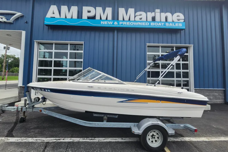 Slide: The Image of 2008 Bayliner 185 boat on trailer at AM PM Marine dealership. - 7