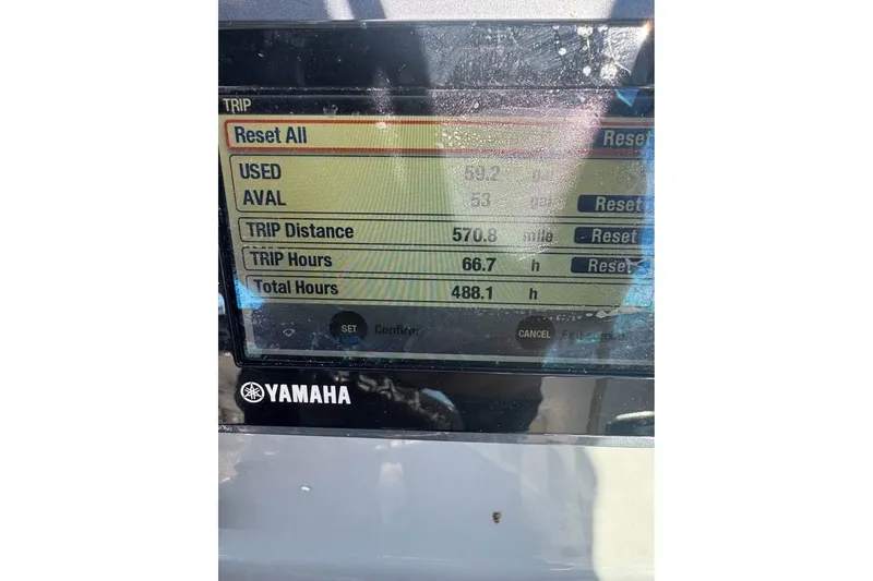 Slide: The Image of Yamaha display showing trip data for 2012 Robalo R247 Dual Console boat. - 24