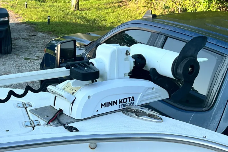 Slide: The Image of Minn Kota Terrova trolling motor on 2012 Robalo R247 Dual Console boat. - 33