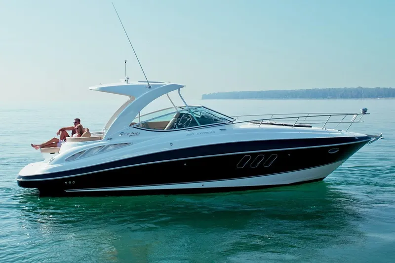 Slide: The Image of A luxurious 2017 Cruisers Yachts 350 Express boat on calm water. - 32