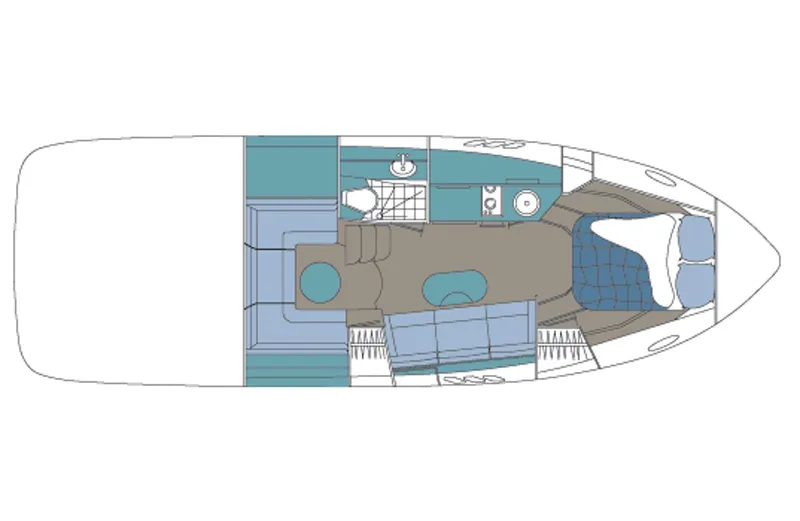 Slide: The Image of Layout of the 2017 Cruisers Yachts 350 Express with sleeping area, kitchen, and bathroom. - 40