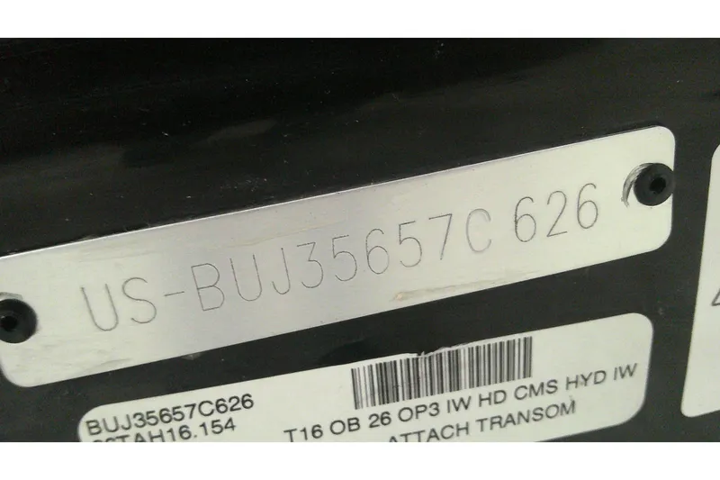 Slide: The Image of Serial number plate on 2026 Tahoe T16 boat, displaying US-BUJ3567C626. - 10