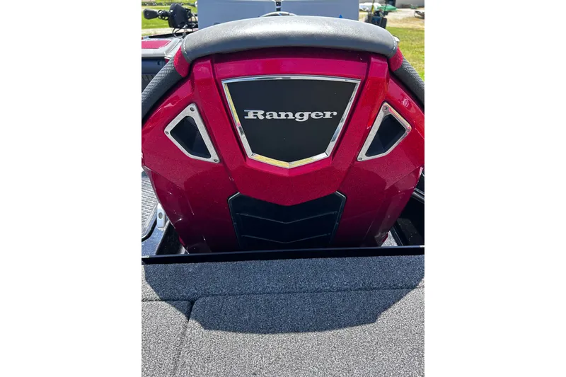 Slide: The Image of 2024 Ranger Z520R boat engine in vibrant red, showcasing sleek design and branding. - 36