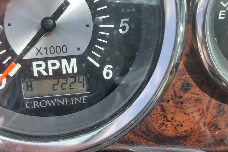 Slide: The Image of Close-up of 2013 Crownline Eclipse E4 RPM gauge showing 2224 RPM. - 29