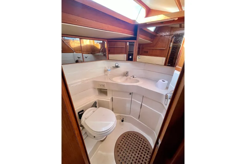 Slide: The Image of Bathroom interior of 1986 Baltic 48 DP yacht with sink and toilet. - 27