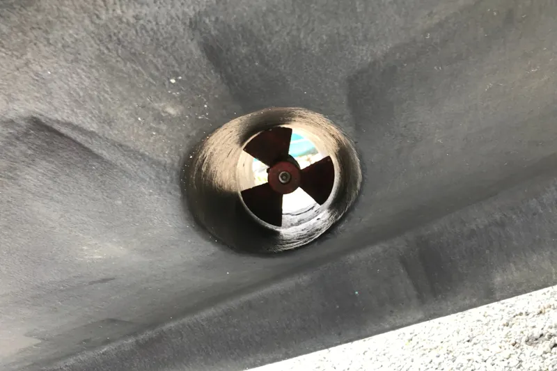 Slide: The Image of Close-up of a 2001 Willis Beal 31 boat's bow thruster propeller. - 28