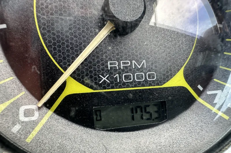 Slide: The Image of Close-up of a 2020 Sea Ray SPX 190 Outboard tachometer showing 1753 RPM. - 7
