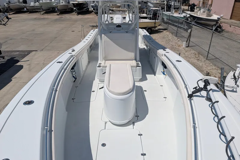 Slide: The Image of 2022 Yellowfin 36 Offshore boat interior, featuring spacious deck and seating. - 47