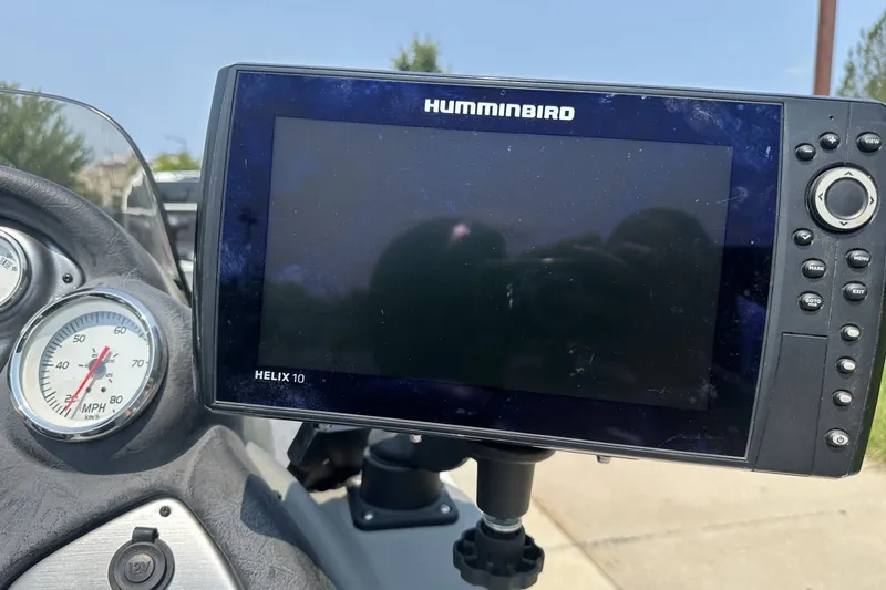Slide: The Image of Humminbird Helix 10 fish finder on 2017 Tracker Pro Team 195 boat dashboard. - 17