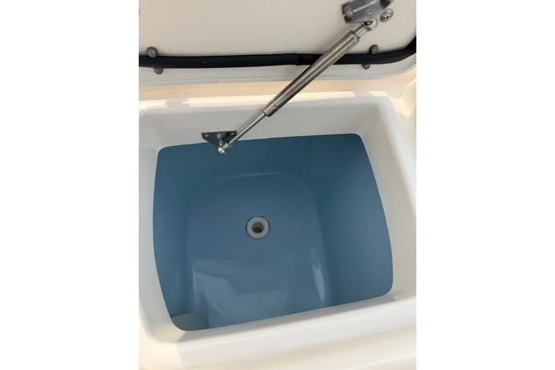 Slide: The Image of Livewell compartment on a 2020 Grady-White Freedom 275 boat, featuring a hydraulic lift. - 19