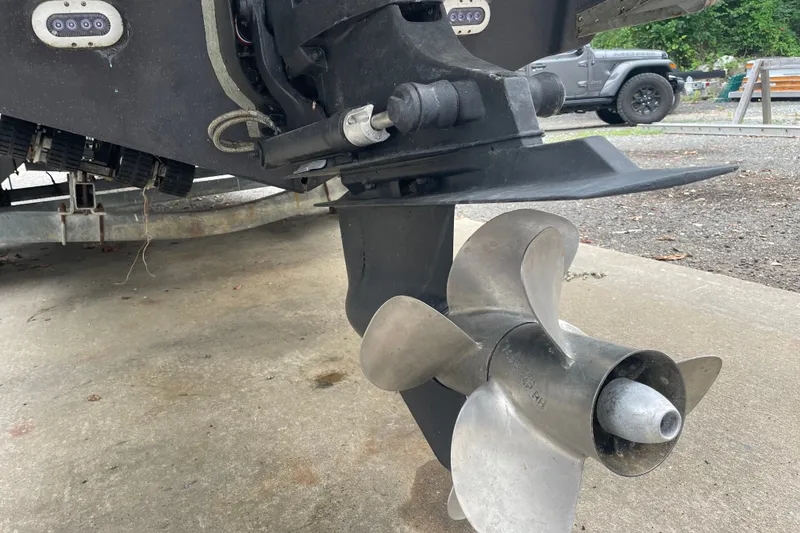 Slide: The Image of Close-up of a 2017 Crownline 285 SS boat propeller and stern drive. - 31