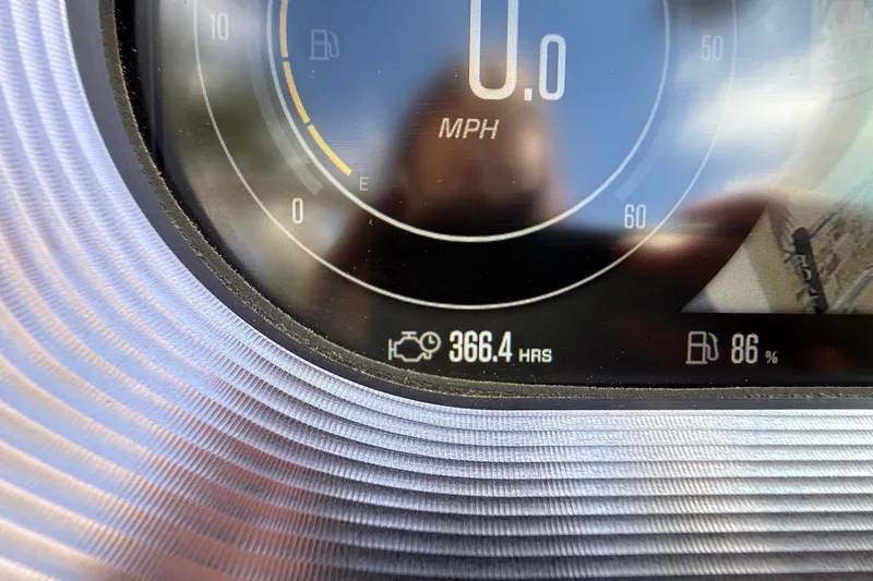 Slide: The Image of Close-up of 2020 MasterCraft X24 dashboard showing 366.4 hours and 86% fuel. - 8