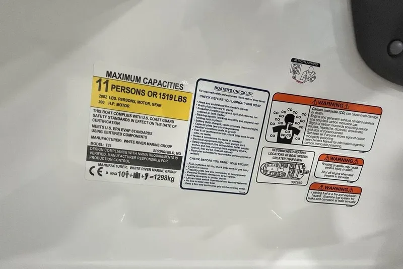 Slide: The Image of 2026 Tahoe T21 capacity label: 11 persons, 1519 lbs, safety warnings, and checklist. - 20