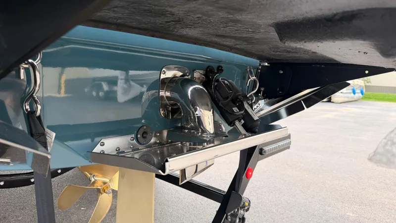 Slide: The Image of Close-up of a 2027 MasterCraft XT22's hull underside with propeller and drive system. - 7