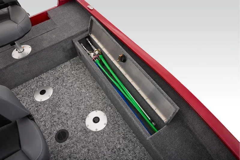Slide: The Image of Manufacturer Provided Image: 2026 Tracker Super Guide V-16 SC boat interior with rod storage compartment. - 29