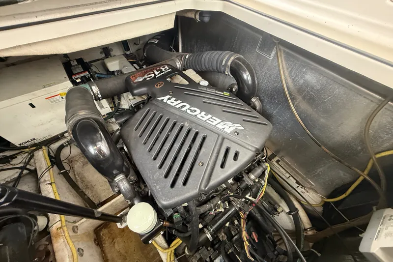 Slide: The Image of Engine compartment of a 2003 Maxum 3700 SCR with a Mercury 5.7L engine. - 55