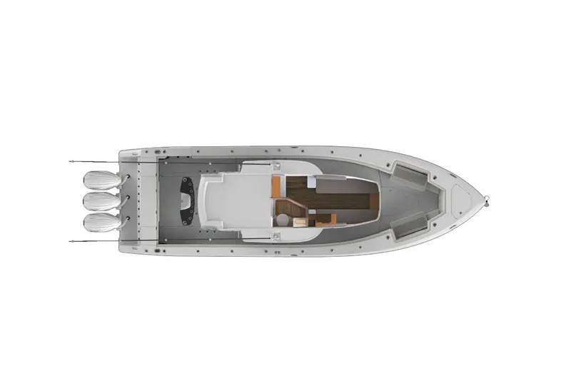 Slide: The Image of Manufacturer Provided Image: Top view of 2024 Solace 41 CS boat with triple outboard engines. - 52