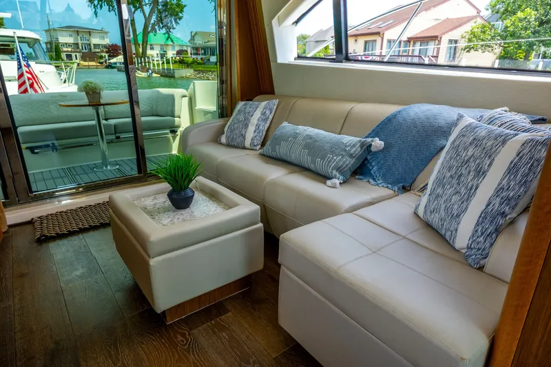 Slide: The Image of Luxurious interior of 2017 Sea Ray Fly 510 yacht with elegant seating and decor. - 26
