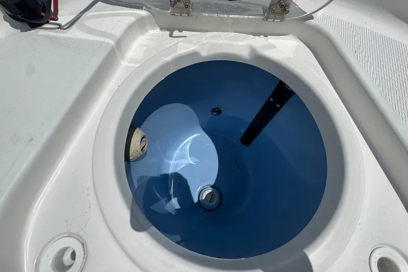 Slide: The Image of Livewell on 2019 Blue Wave 2800 Pure Hybrid boat, featuring a clean, blue interior. - 51