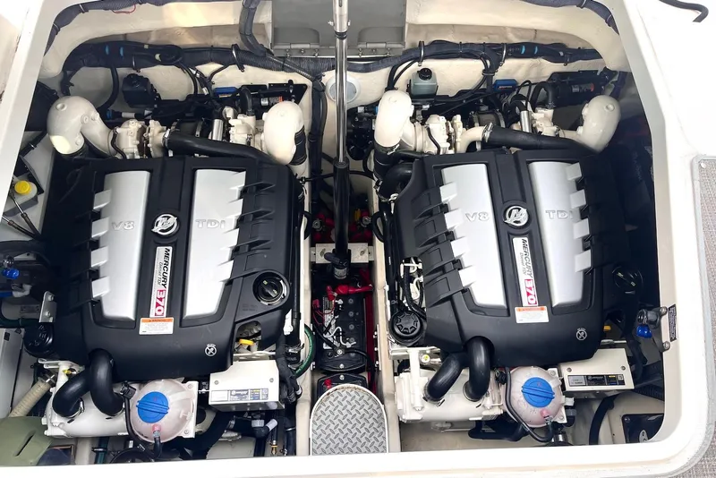 Slide: The Image of Twin Mercury V8 engines in a 2016 Formula 37 Performance Cruiser boat. - 9