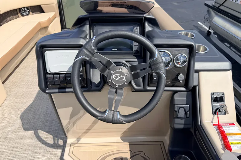 Slide: The Image of Steering console of 2027 Veranda VR265VLC boat with modern controls and gauges. - 10
