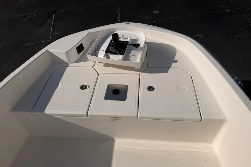 Slide: The Image of 2019 Bayliner Element F18 boat deck with storage compartments and mount. - 11