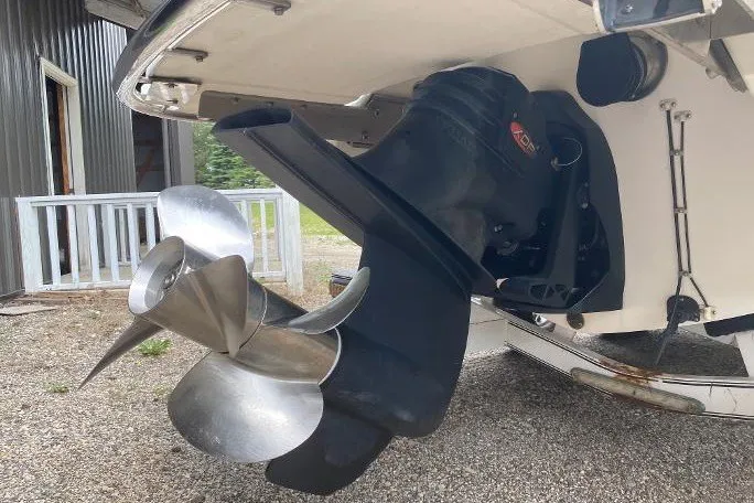 Slide: The Image of 2007 Cobalt 240 boat propeller and outdrive, close-up view. - 5