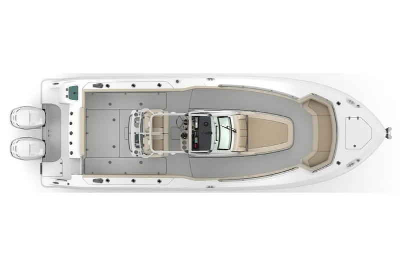 Slide: The Image of Manufacturer Provided Image: Top view of 2019 Boston Whaler 280 Outrage boat with twin engines. - 27