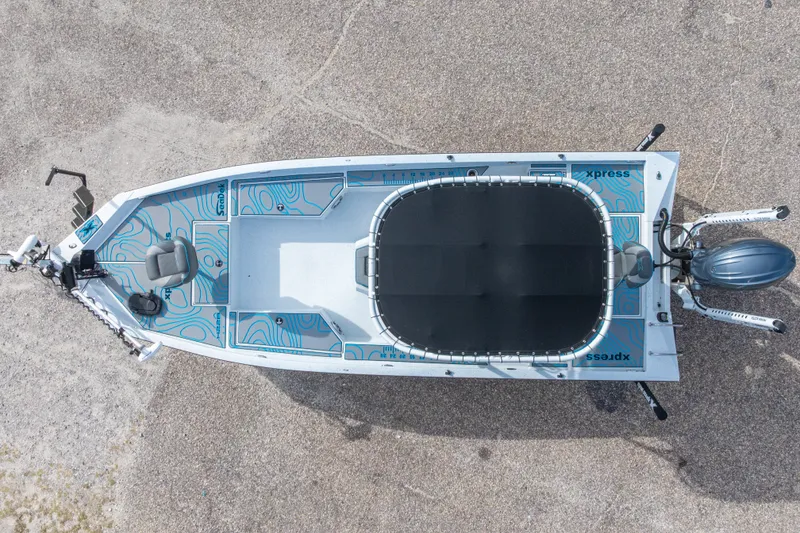 Slide: The Image of 2024 Xpress H22 Bay boat, aerial view, showcasing sleek design and spacious layout. - 6