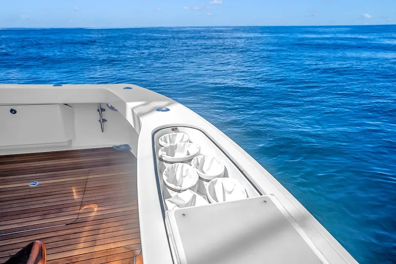 Slide: The Image of Viking 76 Convertible 2012 yacht deck overlooking the ocean. - 47