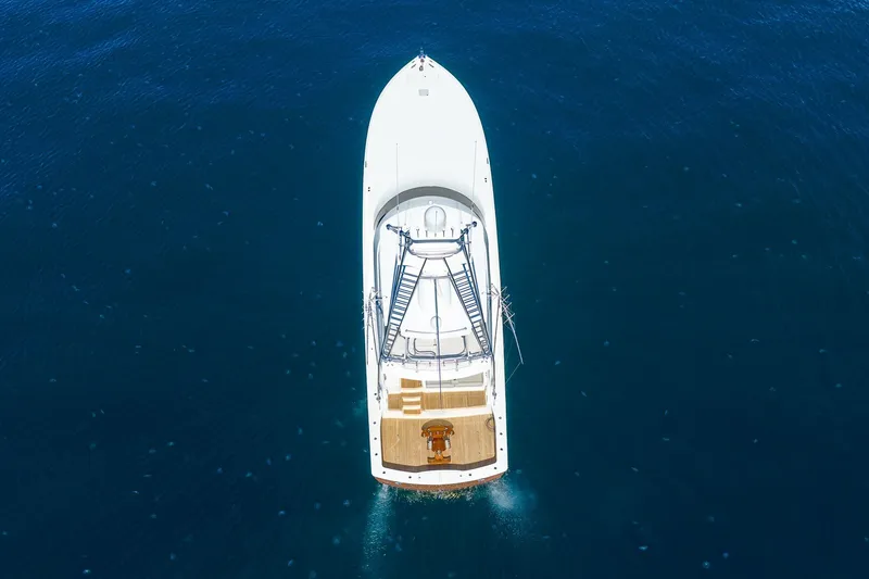 Slide: The Image of Aerial view of 2012 Viking 76 Convertible yacht on deep blue ocean. - 26