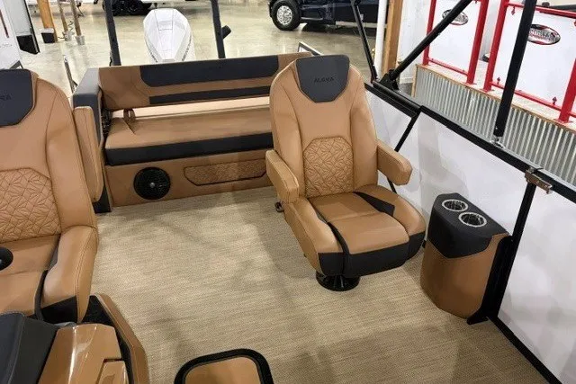 Slide: The Image of Luxurious interior of 2027 Alera M23L boat with tan leather seating and modern design. - 9