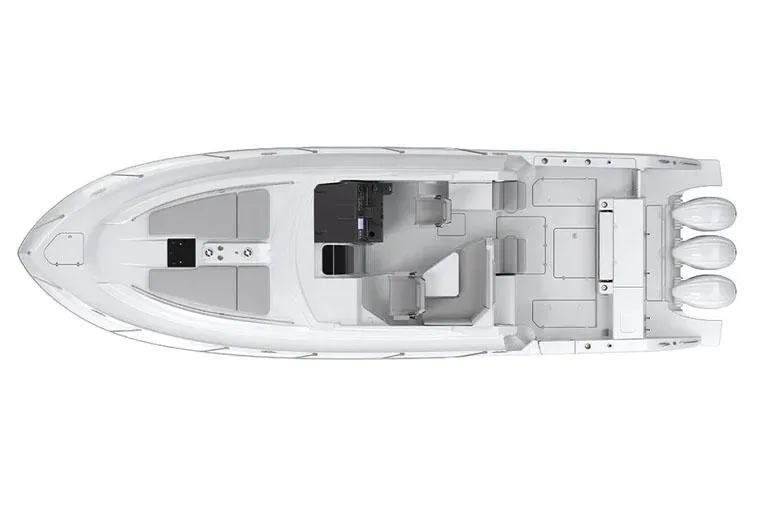 Slide: The Image of Manufacturer Provided Image: Top view of 2025 Pursuit OS 405 Offshore boat layout with triple engines. - 20