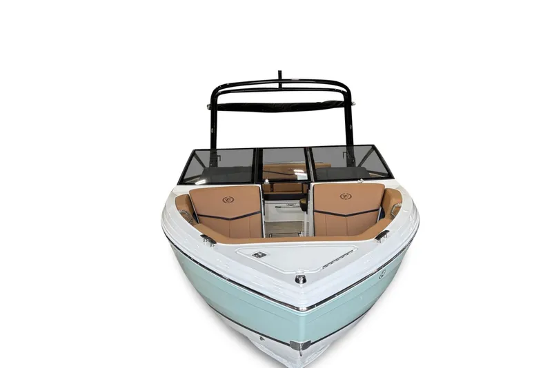 Slide: The Image of 2026 Cobalt R4 Surf: Sleek design with brown seats and a black wakeboard tower. - 7