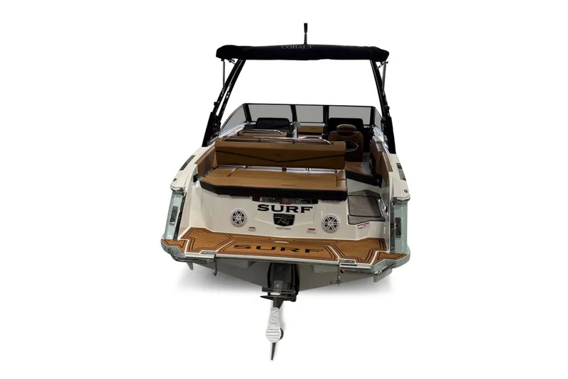 Slide: The Image of The image shows a 2026 Cobalt R4 Surf boat with sleek design and spacious deck. - 4