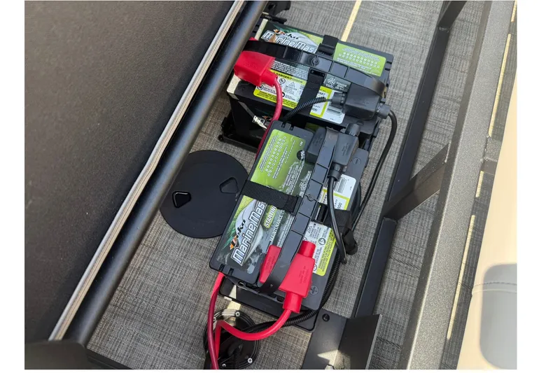 Slide: The Image of Battery compartment of 2026 Bentley Pontoons Legacy 223 Swingback with marine batteries. - 15